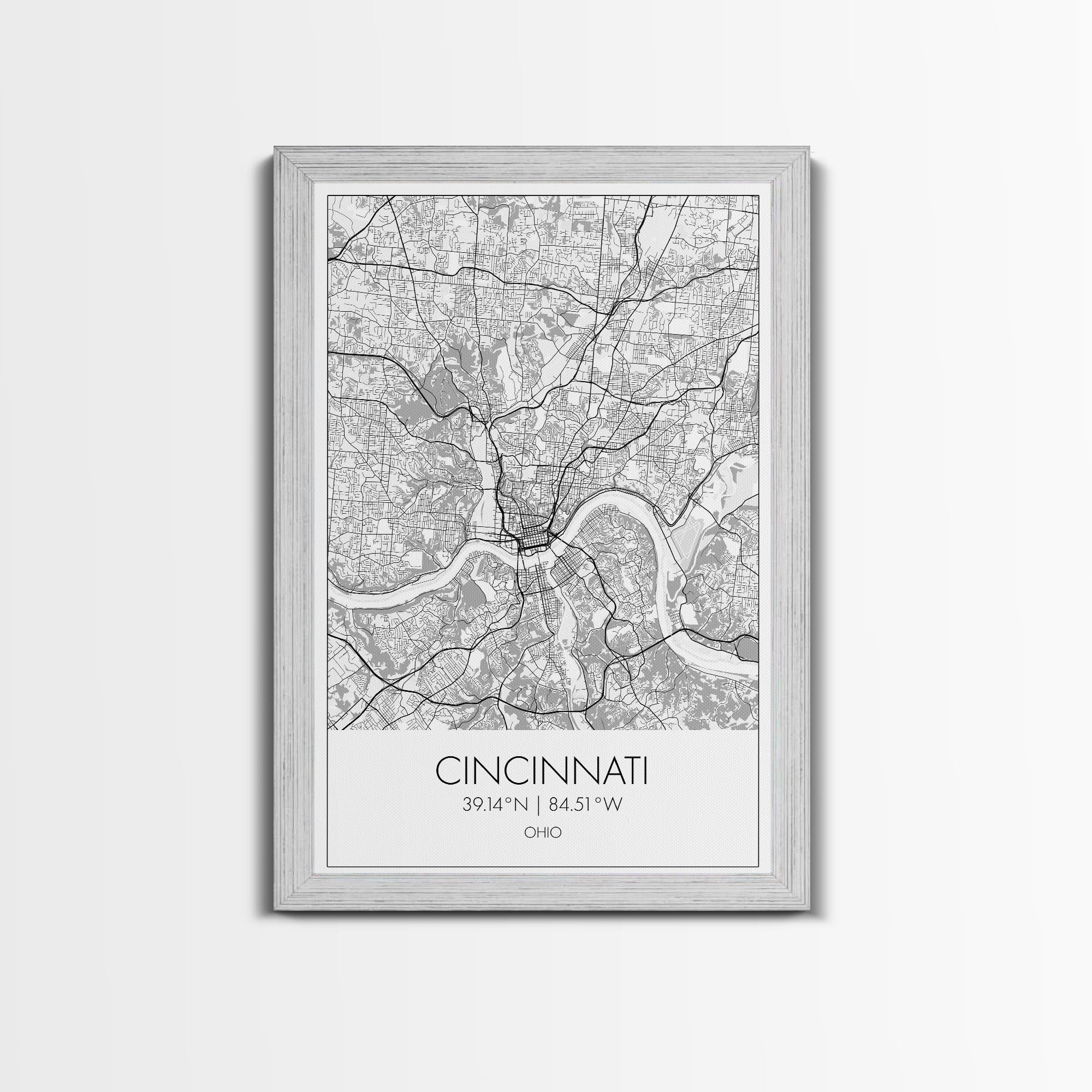 Cincinnati Street Map, Ohio Map, City Map Art, Minimalist Art, Wall Art, Canvas Print, Canvas Wall Art, Travel Wall Art, Birthday Gift