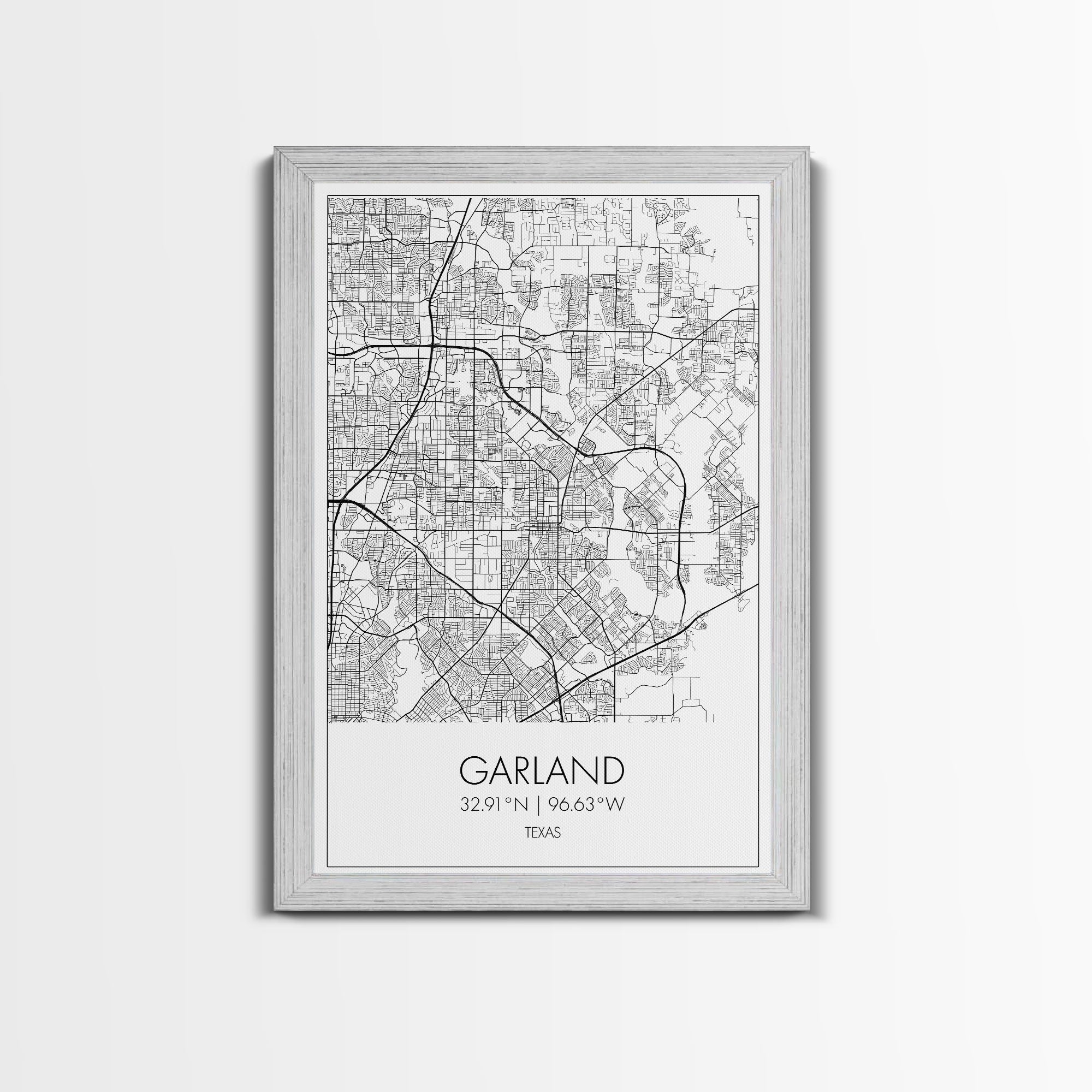 Garland Street Map, Texas Map, City Map Art, Minimalist Art, Wall Art, Canvas Print, Black And White Map, Travel Wall Art, Gift For Her