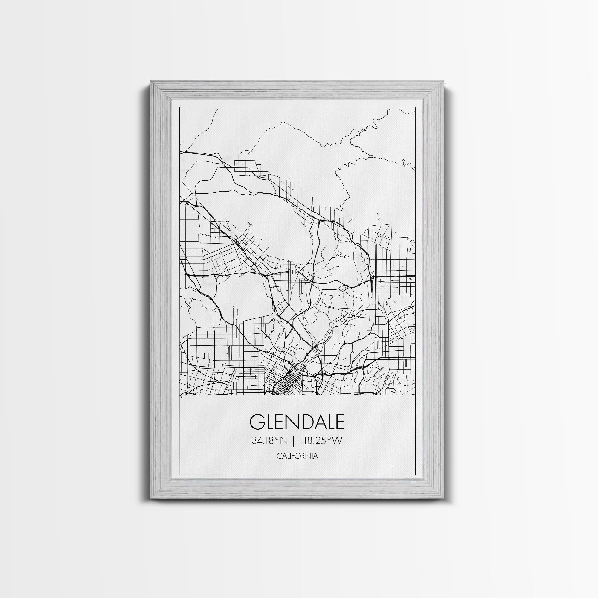 Glendale Street Map, California Map, City Map Art, Minimalist Art, Wall Art, Canvas Print, Black And White Map, Gifts For Him, Travel Art