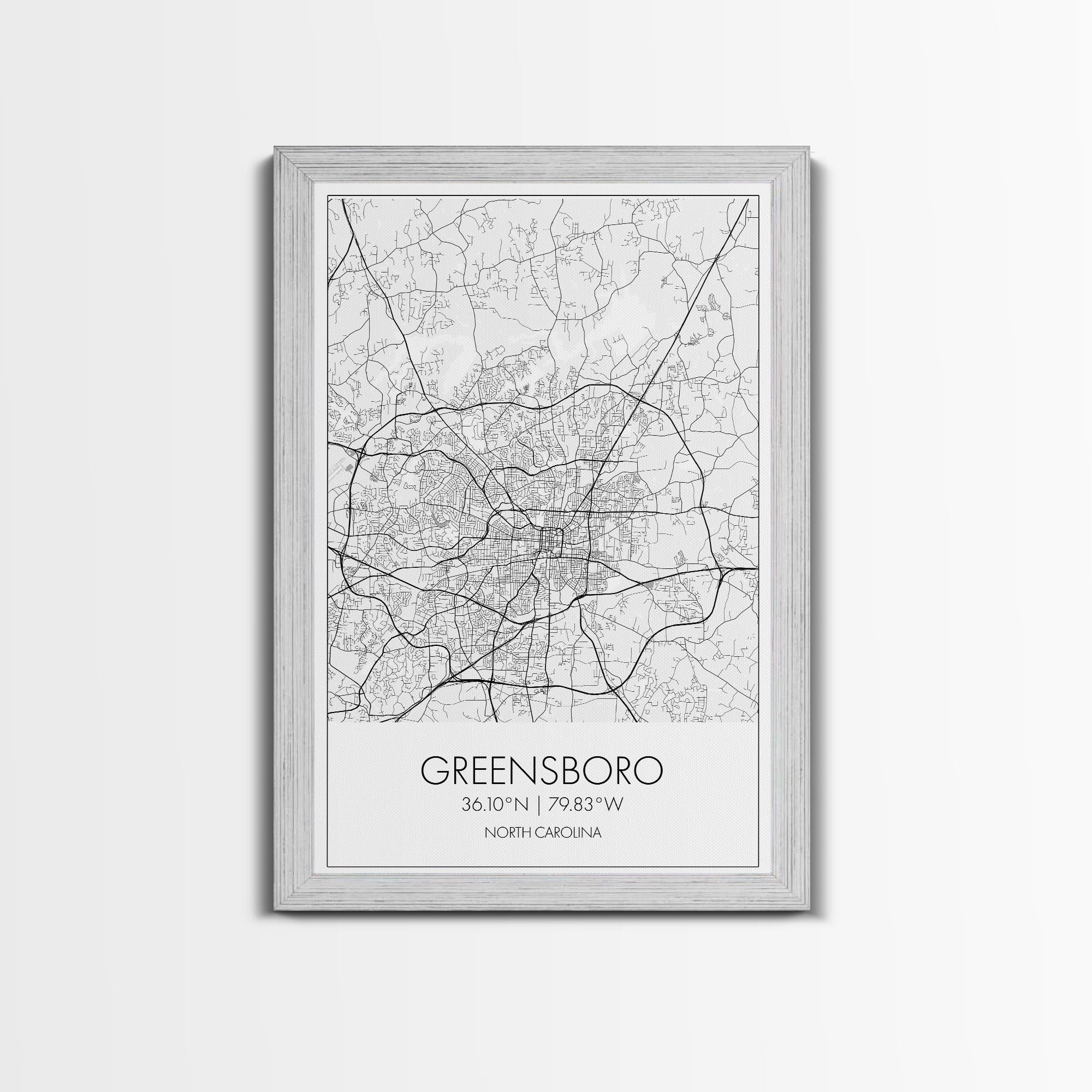 Greensboro Street Map, North Carolina Map, City Map Art, Minimalist Art, Wall Art, Canvas Print, Travel Wall Art, Gift For Travelers