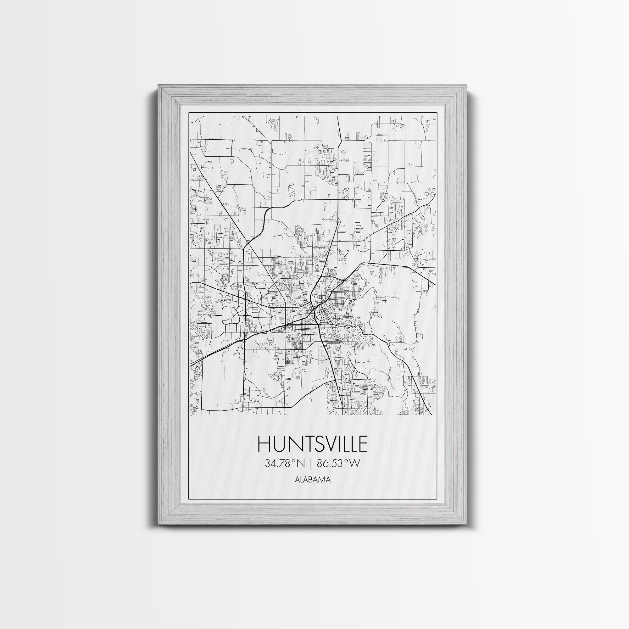 Huntsville Street Map, Alabama Map, City Map Art, Minimalist Art, Wall Art, Canvas Print, Travel Art, Gift For Dad, Unique Wall Art