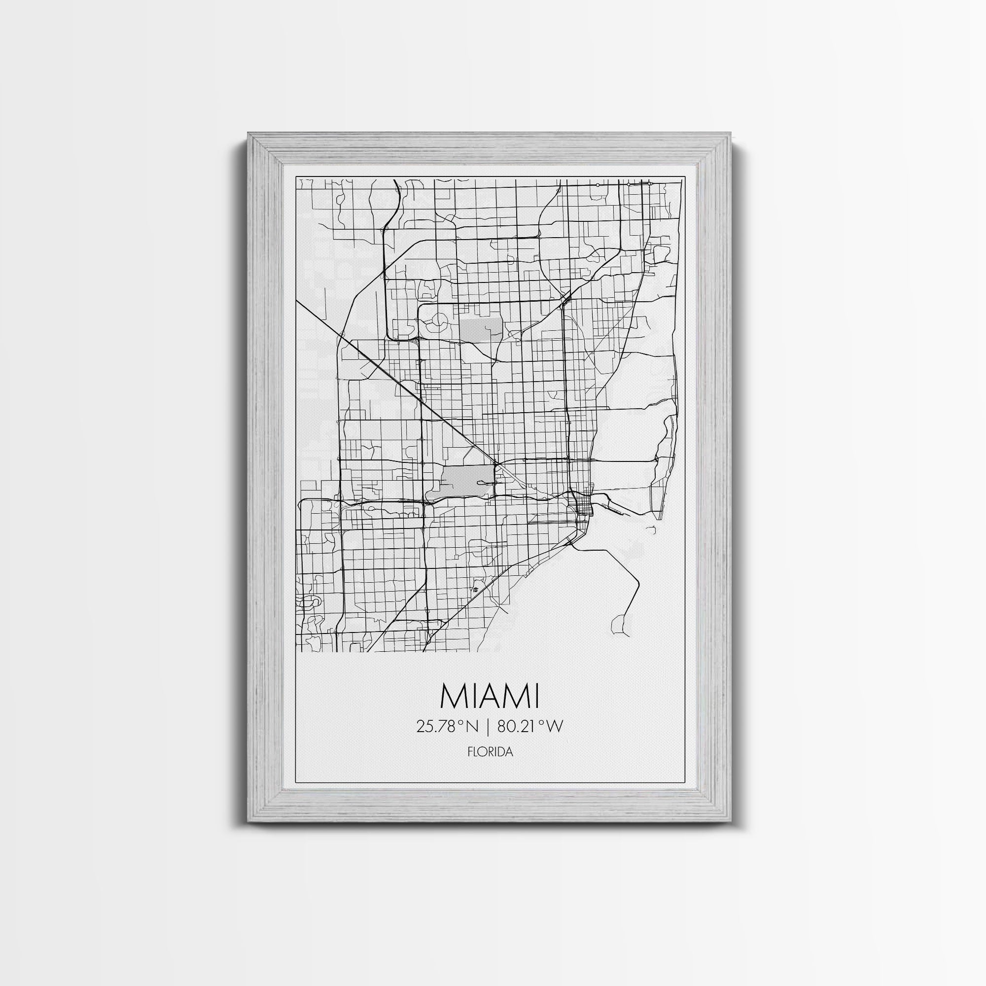 Miami Street Map, Florida Map, City Map Art, Modern Art, Wall Art, Canvas Print, Gift For Mom, Bedroom Wall Décor, Travel Wall Art