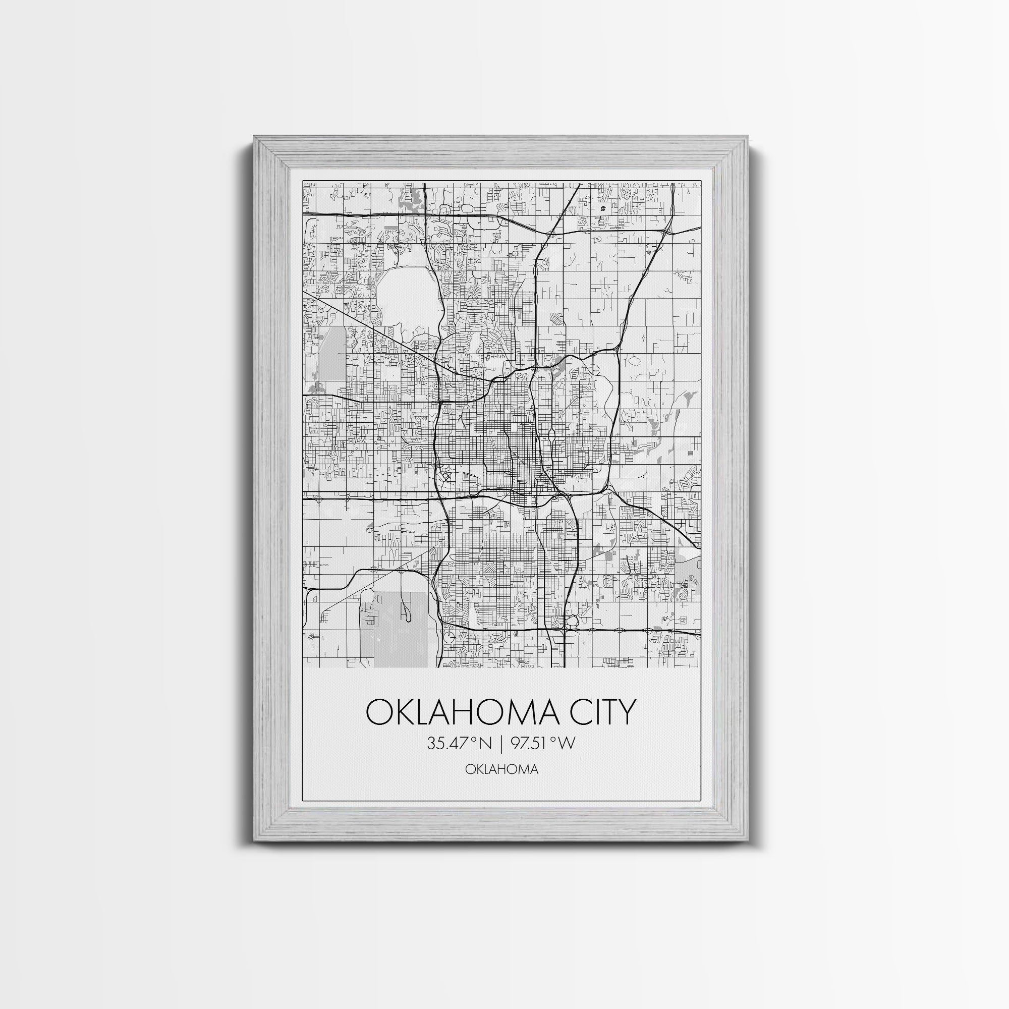 Oklahoma City Street Map, Oklahoma Map, City Map Art, Modern Art, Wall Art, Canvas Print, Bedroom Prints, Anniversary Gift, Travel Wall Art