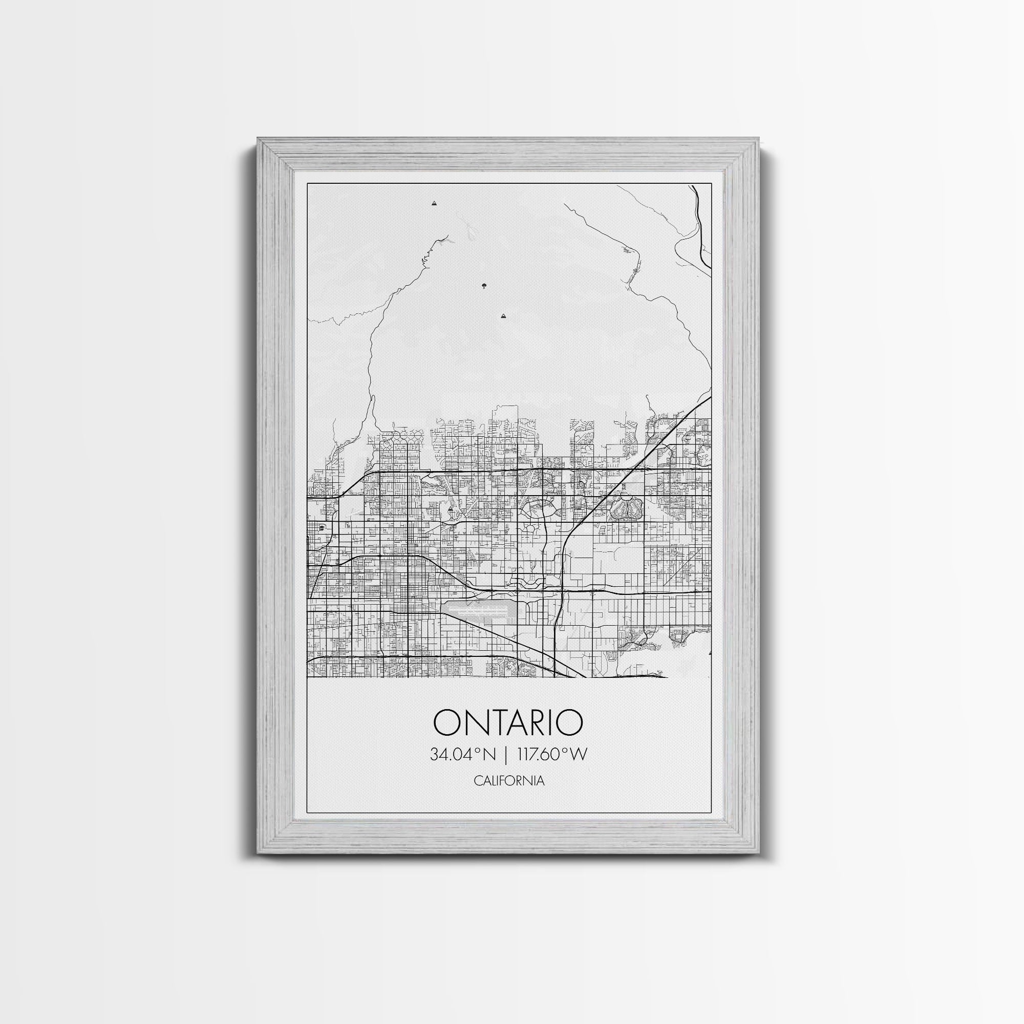 Ontario Street Map, California Map, City Map Art, Modern Art, Wall Art, Canvas Print, Bedroom Prints, Birthday Gift, Travel Wall Décor