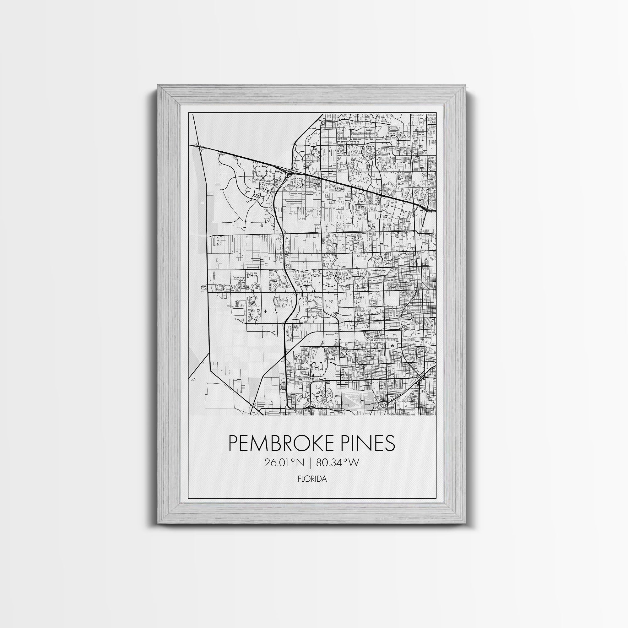 Pembroke Pines Street Map, Florida Map, City Map Art, Minimalist Art, Wall Art, Canvas Print, Home Décor Wall Art, Wedding Gift, Travel Art