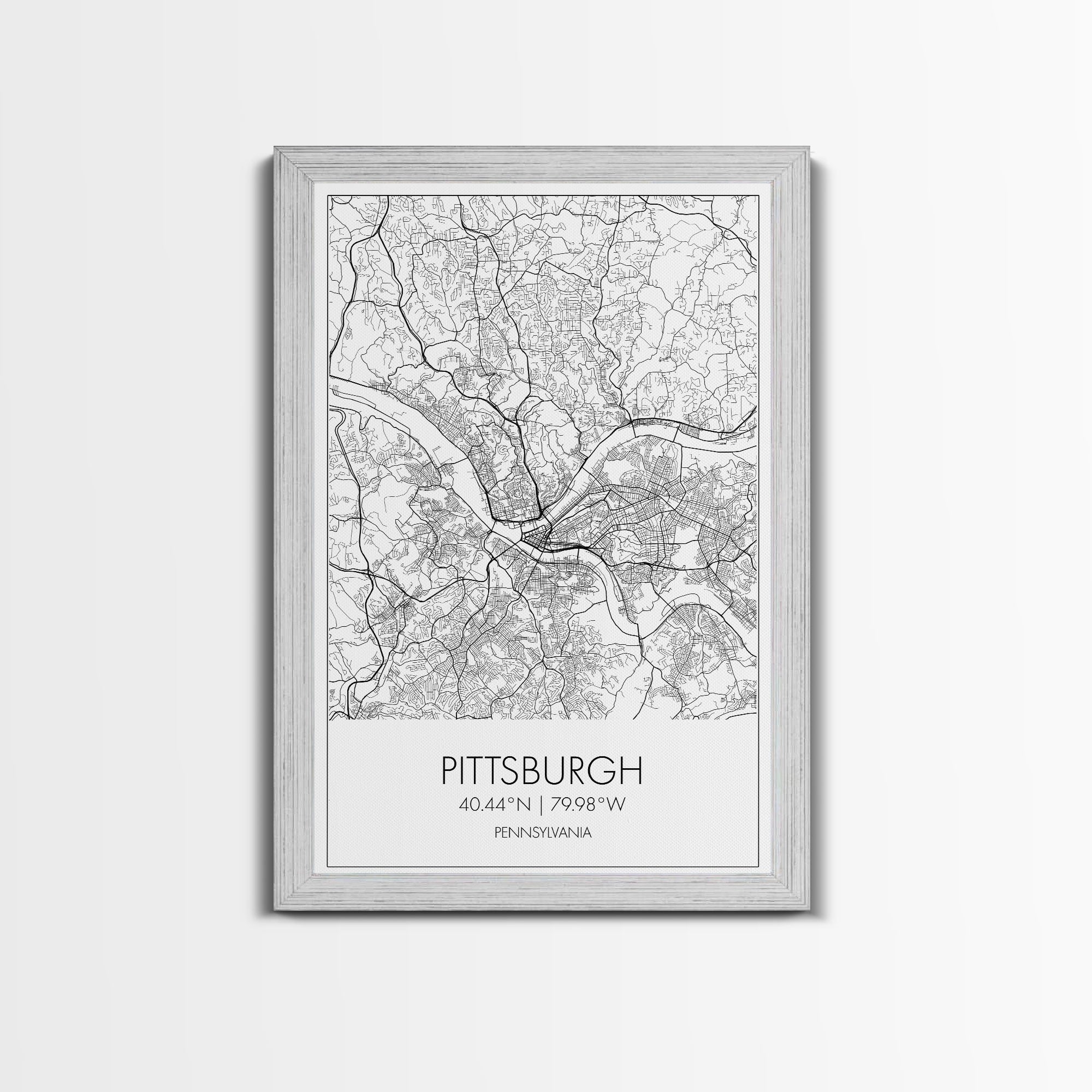 Pittsburgh Street Map, Pennsylvania Map, City Map Art, Minimalist Art, Wall Art, Canvas Print, Living Room Art, Birthday Gift, Travel Décor