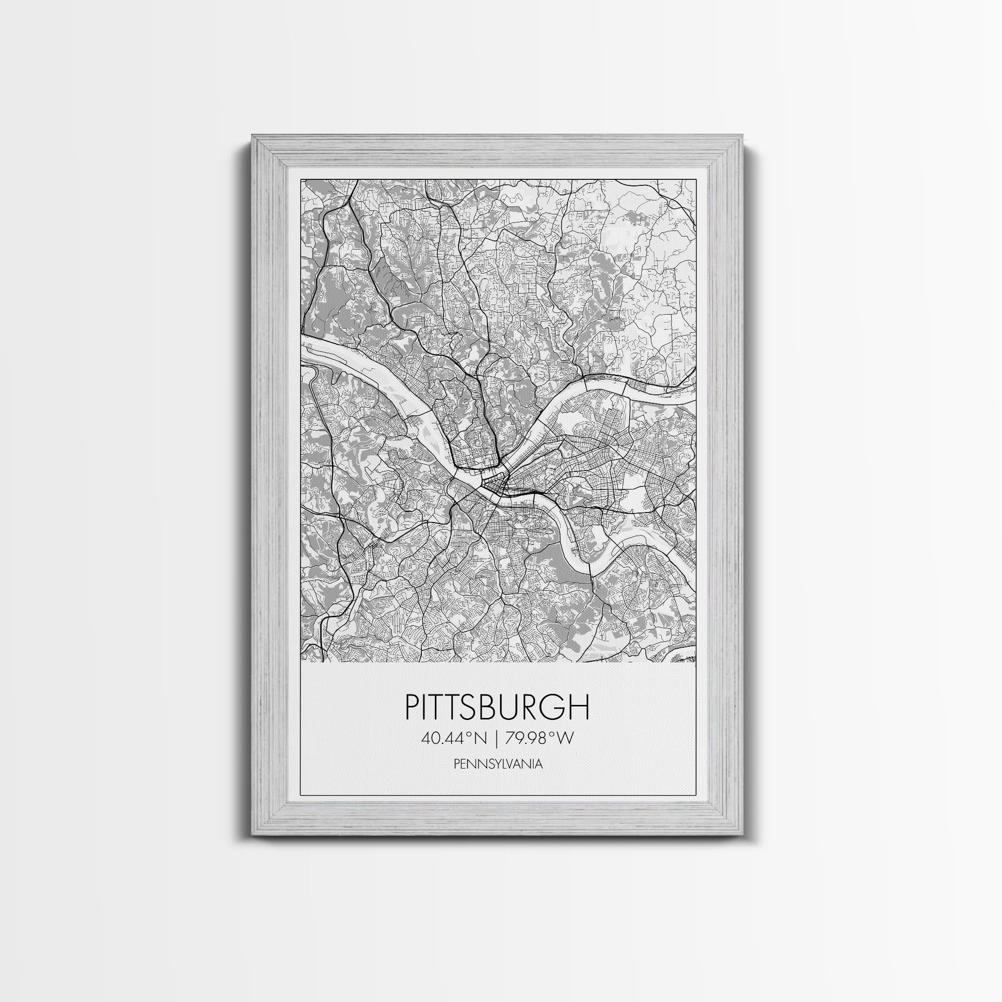 Pittsburgh Street Map, Pennsylvania Map, City Map Art, Minimalist Art, Wall Art, Canvas Print, Boys Room Wall Art, Aviation Gift, Travel Art