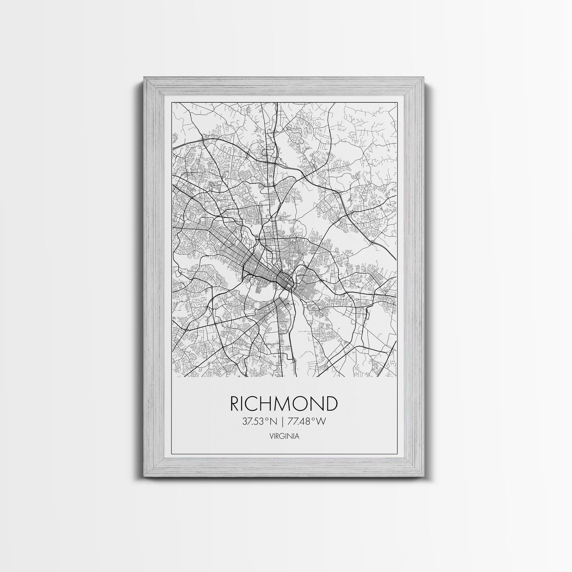 Richmond Street Map, Virginia Map, City Map Art, Minimalist Art, Wall Art, Canvas Print, Farmhouse Wall Décor, Wedding Gift, Travel Art