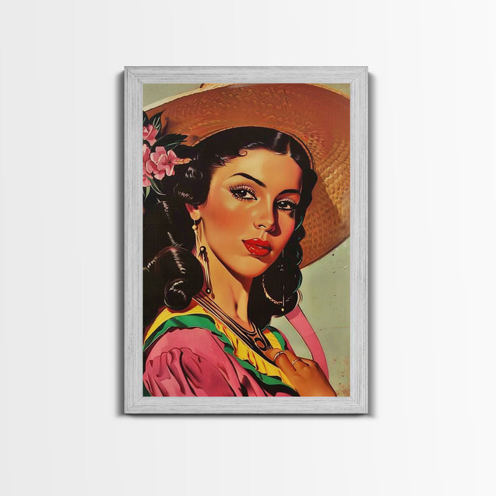 Vintage Portrait of Elegant Lady - Framed Canvas Print, Classic Living Room Art, Sophisticated Bedroom Decor, Retro Art, Wall Art