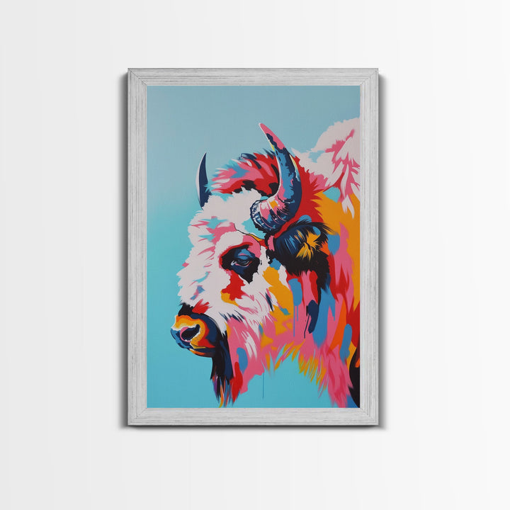 Vibrant Bison Framed Canvas Print - Colorful Animal Wall Art, Living Room Decor, Modern Artwork, Unique Animal Art for Bedroom and Office