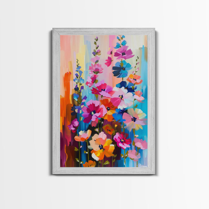 Abstract Floral Burst Framed Canvas Print - Colorful Flower Wall Art, Vibrant Living Room Decor, Modern Bedroom Art, Unique Home Art