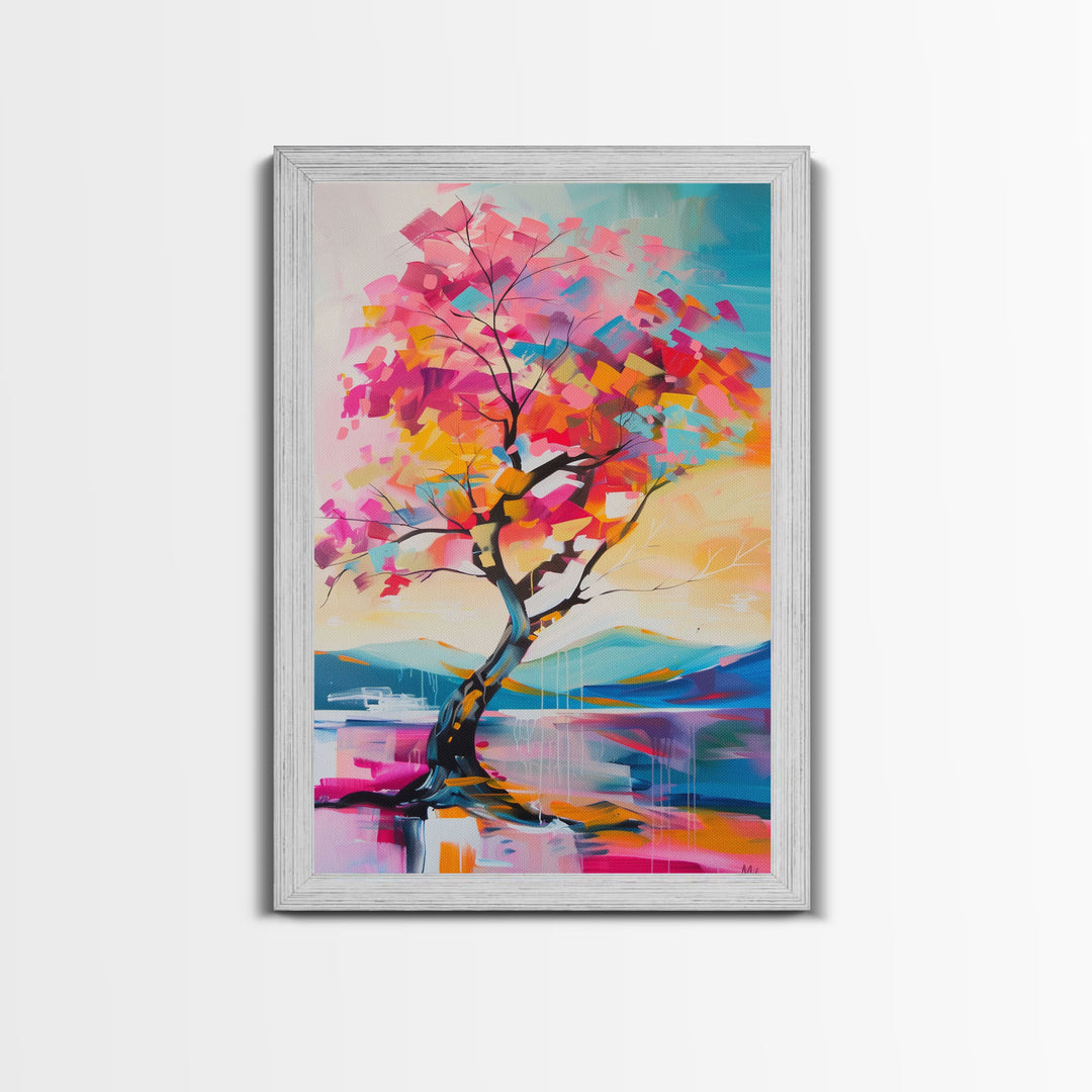 Abstract Colorful Tree - Framed Canvas Print, Vibrant Wall Art, Living Room Decor, Modern Nature Artwork, Colorful Tree Art, Bedroom Decor