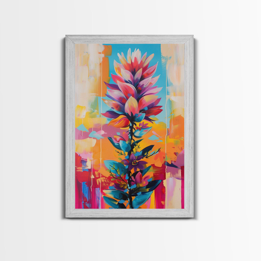 Vibrant Flower Art Framed Canvas Print - Colorful Wall Art, Living Room Decor, Floral Artwork for Bedroom, Modern Home Decor