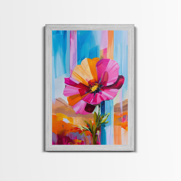 Abstract Flower Bloom Framed Canvas Print - Colorful Wall Art, Living Room Decor, Modern Floral Art for Bedroom, Home Decoration