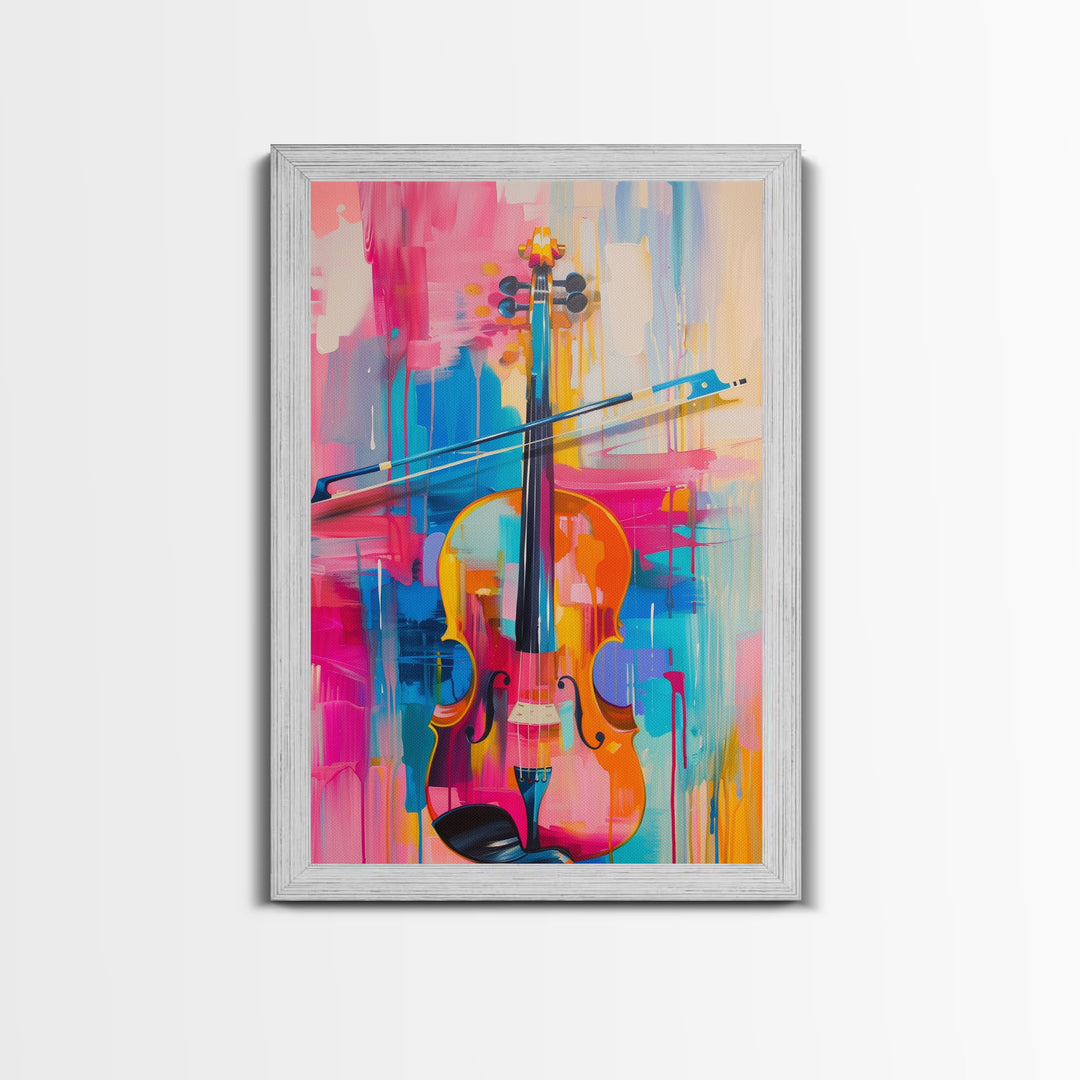 Vibrant Violin Art - Framed Canvas Print, Colorful Musical Decor, Living Room Wall Art, Unique Home Decor, Music Art