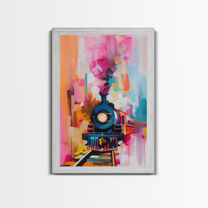 Express Train Canvas Art - Framed Canvas Print, Bold Locomotive Decor, Modern Train Wall Art, Colorful Bedroom Artwork