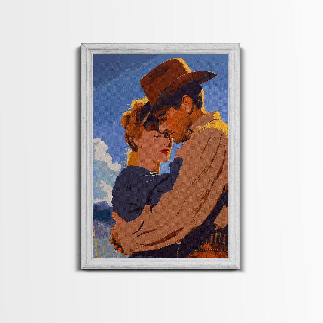 Romantic Cowboy and Cowgirl in Classic Western Art - Framed Canvas Print, Vintage Western Decor, Living Room Art, Romantic Wall Art