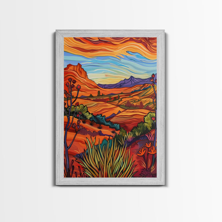 Framed Canvas Print, Serene Desert Landscape with Rolling Hills, Beautiful Wall Art for Living Room or Bedroom Decor