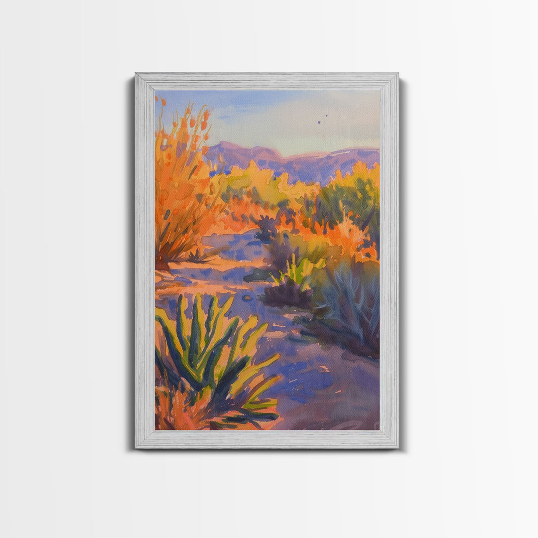 Serene Desert Sunset Landscape, Tranquil Wall Art for Living Room or Bedroom, Framed Canvas Print for Home Decor