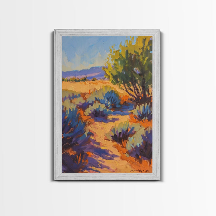 Peaceful Desert Path with Sagebrush, Beautiful Wall Art for Living Room or Bedroom, Framed Canvas Print for Home Decor