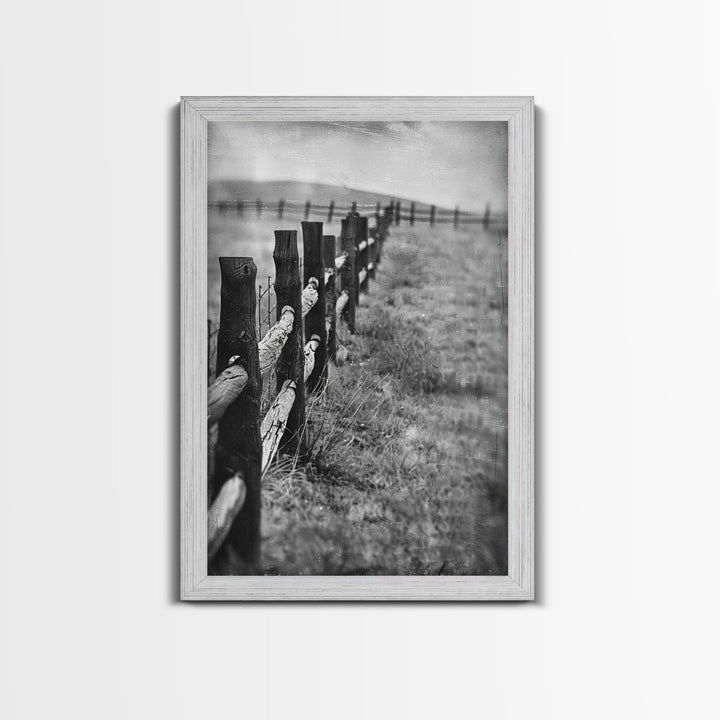 Old Barbed Wire Fence Art - Sepia Canvas Print, Rustic Western Decor, Vintage Farmhouse Wall Art, Historical Fence Artwork