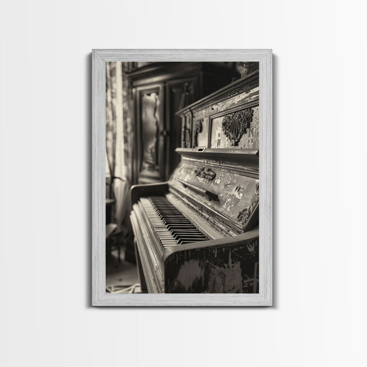 Vintage Rustic Piano Sepia Print - Framed Canvas Wall Art, Antique Music Decor for Living Room, Historical Piano Artwork for Home