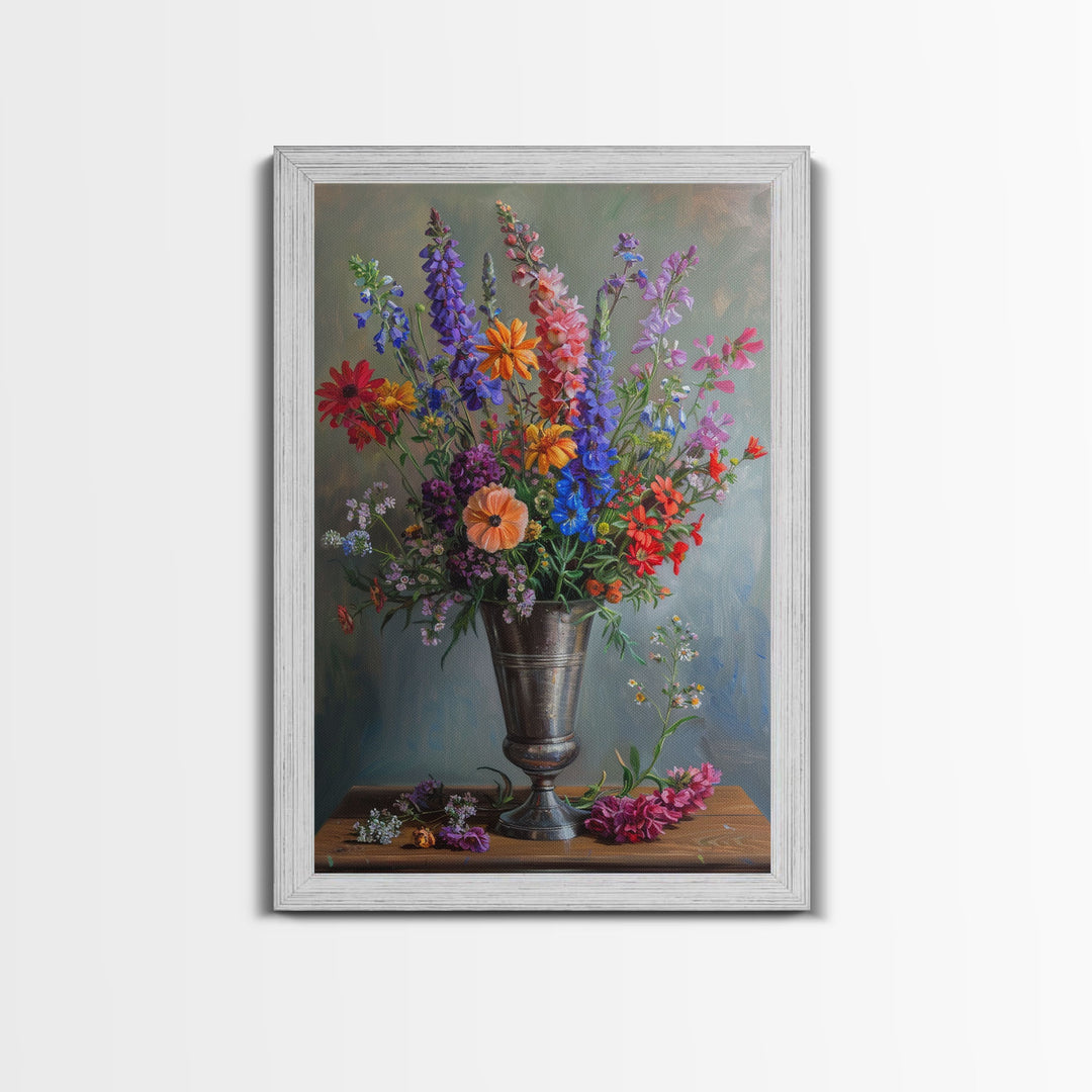 Colorful Flower Vase Print - Framed Canvas Wall Art, Bright Floral Decor for Living Room, Colorful Flower Artwork for Home, Floral Wall Art