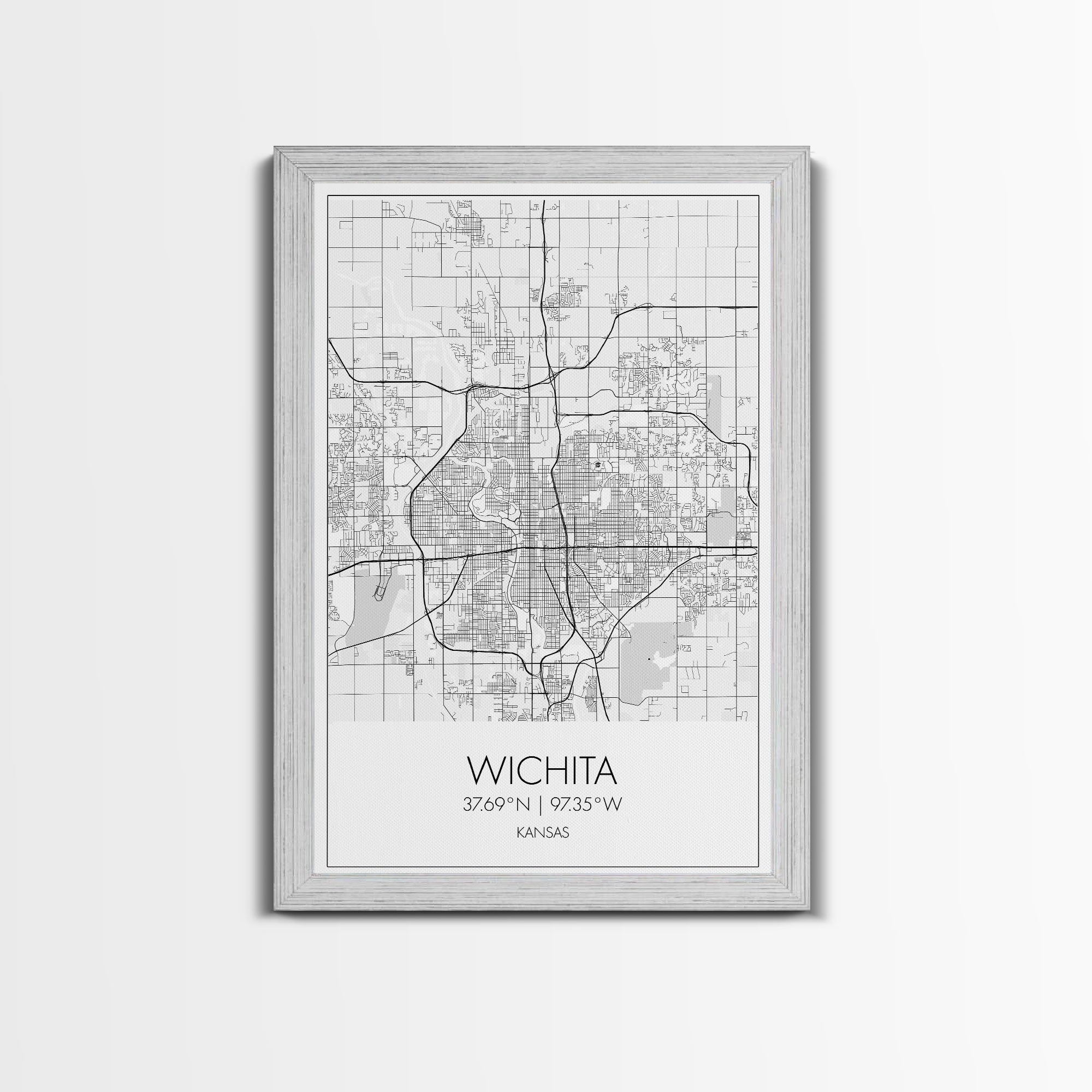 Wichita Street Map, Kansas Map, City Map Print, Minimalist Art, Wall Art, Canvas Print, Travel Wall Art, Gifts For Travelers, Canvas Art