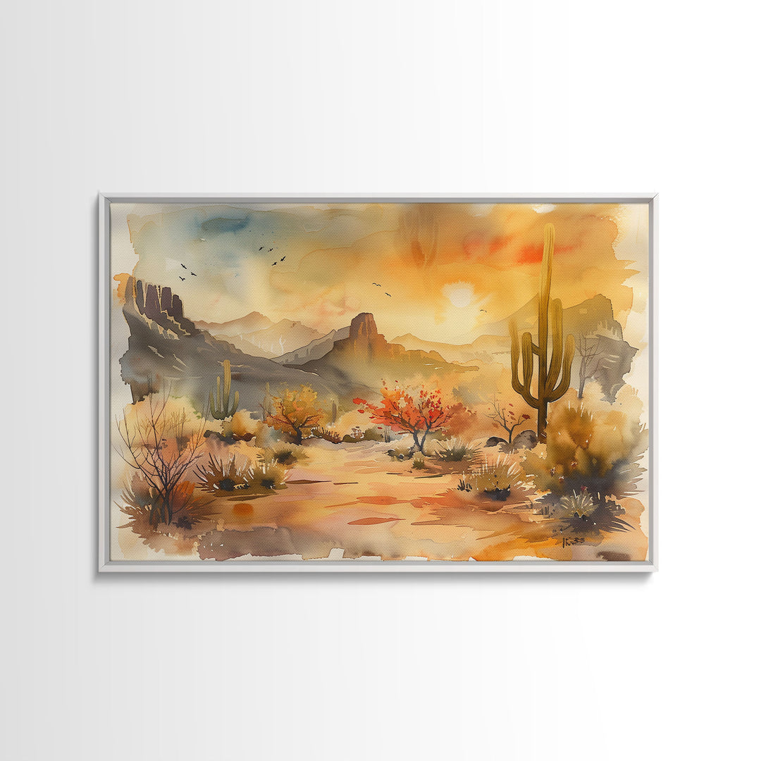 Southwestern Farmhouse Decor, Desert Watercolor Painting Canvas Print or Metal Wall Art, Home Decor, Above Bed Art, Above Sofa Decor