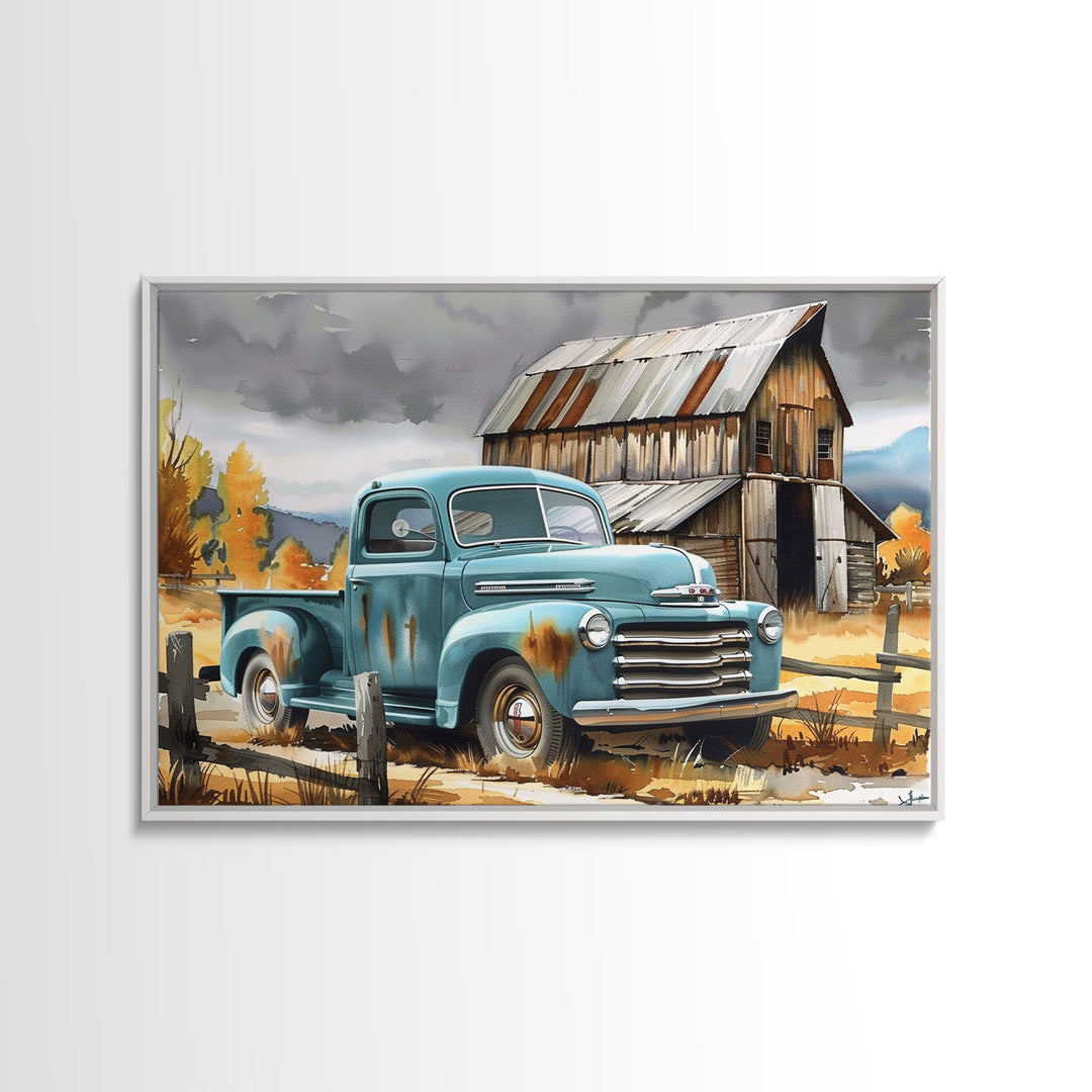 The Old Truck, Farmhouse Decor, Rusty Vintage Truck Painting, Southwestern Boho Minimalist Decor, Country Art, Living Room Wall Art