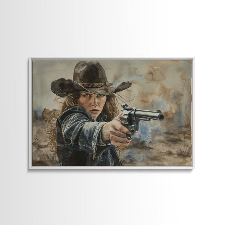 The Outlaw Framed Canvas Print, Wild West Cowgirl Art, Kitsch Decor, Minimalist Boho Wall Art Print, Western Decor For Her