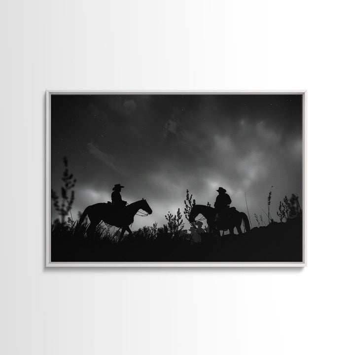 The Dawn Riders, Premium Framed Canvas, Black and White Cowboy Photography Print, Western Decor, Wild West Art, Farmhouse Wall Art