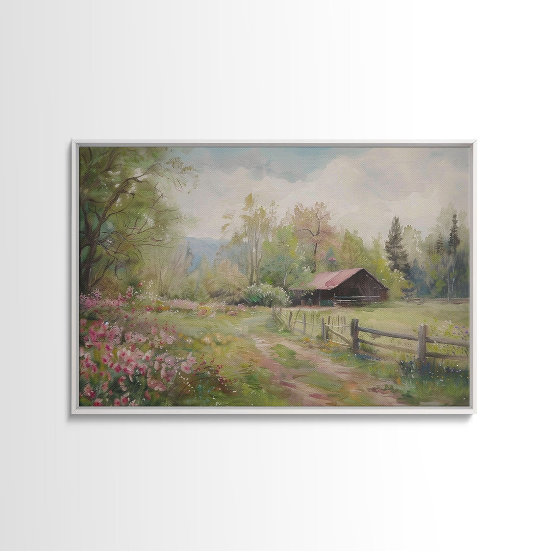 Wildflowers & The Farm House Framed Canvas Print| Living Room Decor | Above Couch Wall Art | Home Decor | Handmade Gift | Kitsch Decor