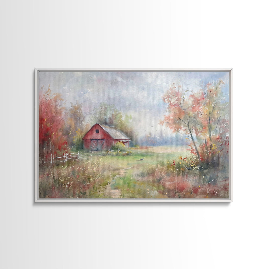 Cottage Core Farmhouse Wall Art, Original Art Watercolor Painting Print Of An Old Red Barn, Primitive Art, Above Bed Art, Living Room Art