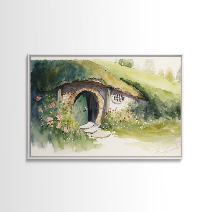 The Shire Oil Painting Print, Framed Wall Art, Hobbitcore Decor, Hobbit Hole Landscape Painting Print, Rings, Fantasy Painting