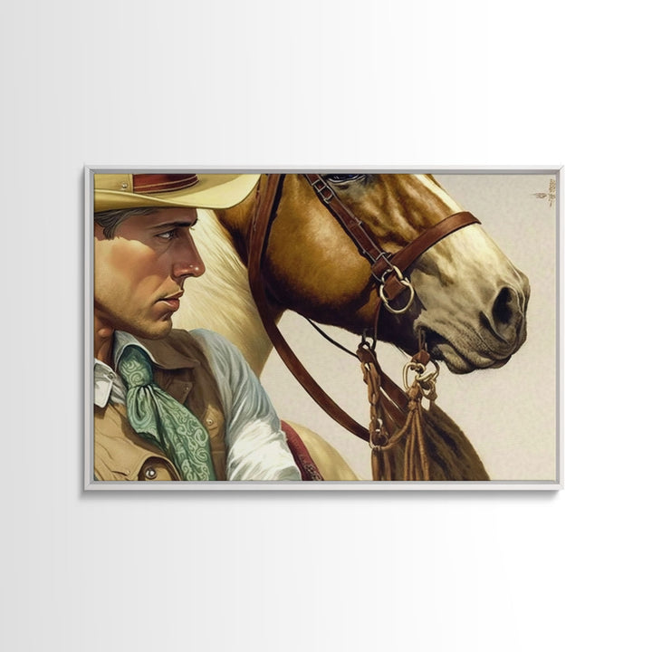 Wild West Cowboy Art, Framed Canvas Print, Cowboy Art Print, Western Art Print, Western Cowboy Gift, Retro Cowboy Decor, Western Cowboy