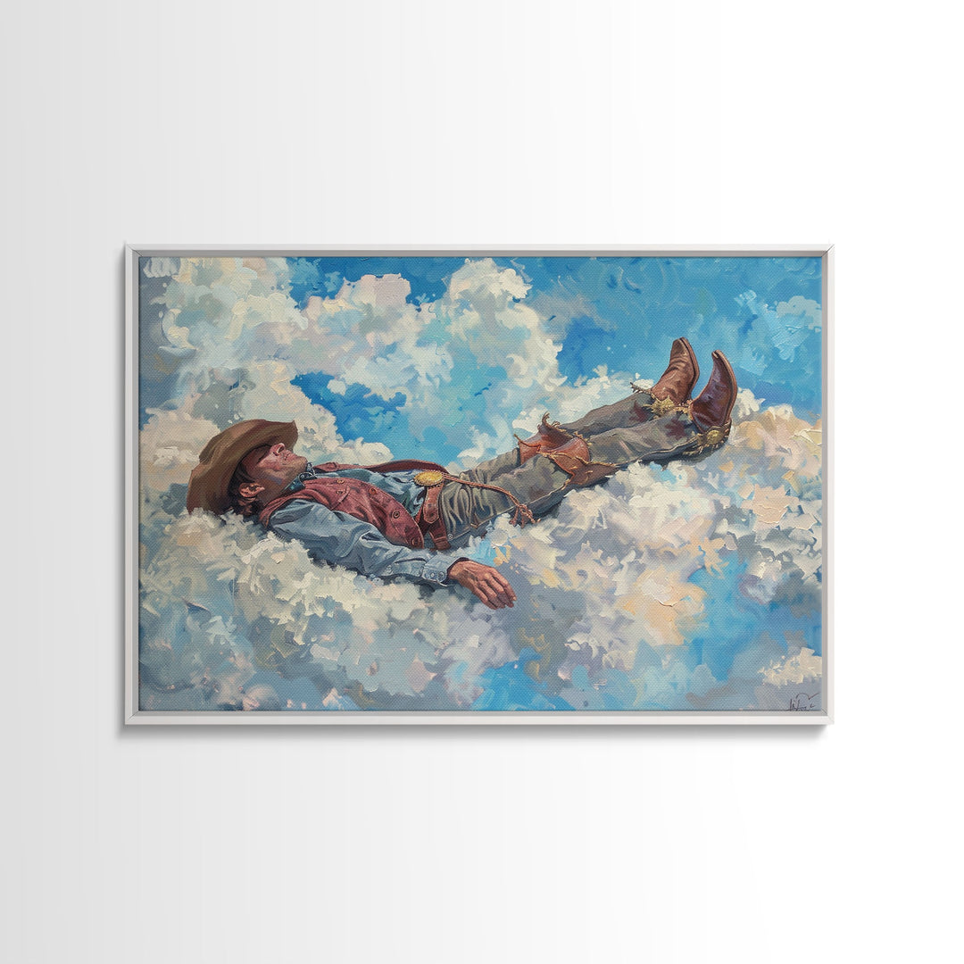 The Heavenly Cowboy | Framed Canvas Print or Metal Art | Wild West Decor | Cottagecore | Southwestern Art Home Decor, Farmhouse Western Art