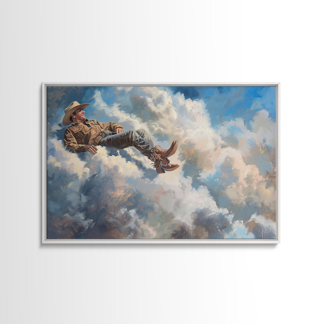 The Heavenly Cowboy | Framed Canvas Print or Metal Art | Wild West Decor | Cottagecore | Southwestern Art Home Decor, Western Wall Decor