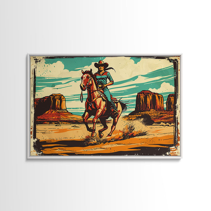 Western Decor Cowgirl Print, Wood Framed Canvas Print, Western Pop Art, Colorful Wall Decor, Gift For Her, Home Decor, Southwest Decor