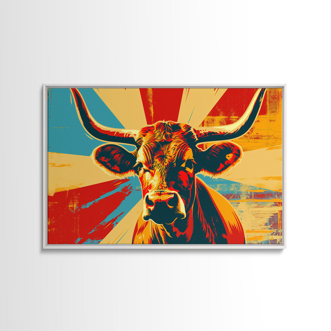 Texas Longhorn Cow Wall Art, Cow Print, Cow Wallhanging, Farmhouse Decor, Country Western Decor, Cow Lover Gift, Framed Canvas Print