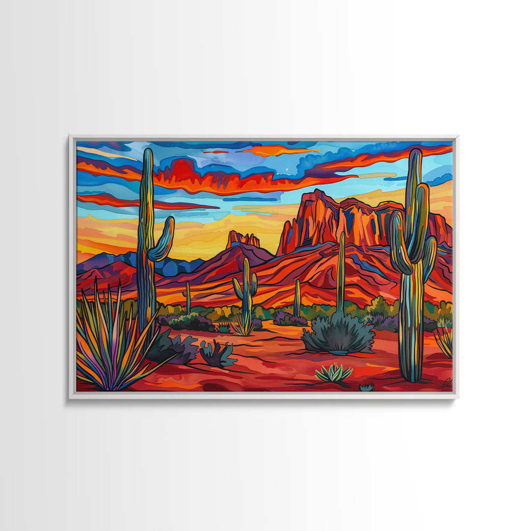 Retro Style Desert Landscape Painting Print, Pop Art, Farmhouse Decor, Arizona Art, Southwest Decor, Country Art, Living Room Decor