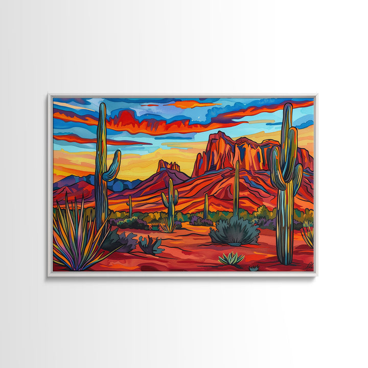 Retro Style Desert Landscape Painting Print, Pop Art, Farmhouse Decor, Arizona Art, Southwest Decor, Country Art, Living Room Decor