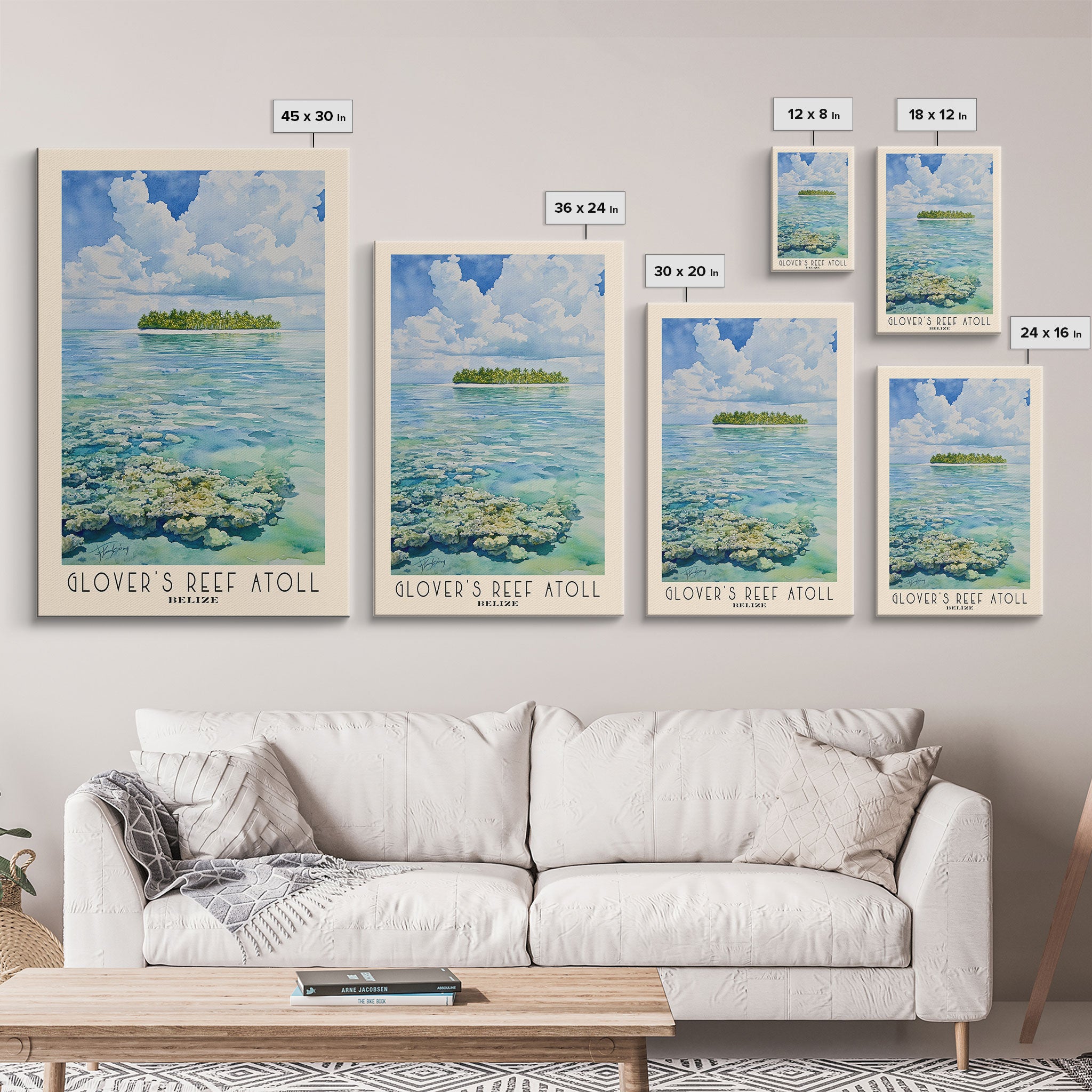 Glover’s Reef Atoll, Belize Watercolor Beach Print, Vacation Gift, Belize Wall Art, Beach Painting, Beach Decor, Beach Painting