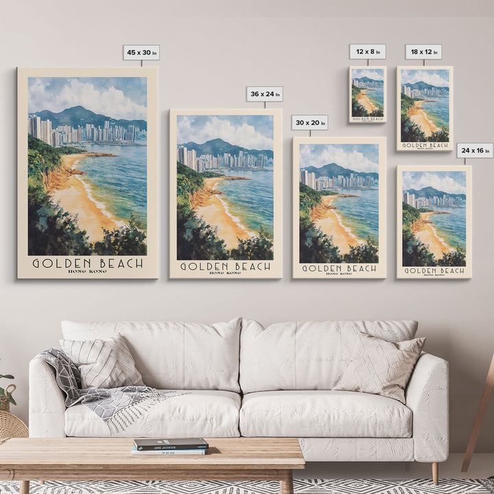 Golden Beach, Hong Kong Watercolor Print, Vacation Gift, Hong Kong Wall Art, Beach Painting, Beach Decor, Large Wall Art, Wood Frame Art