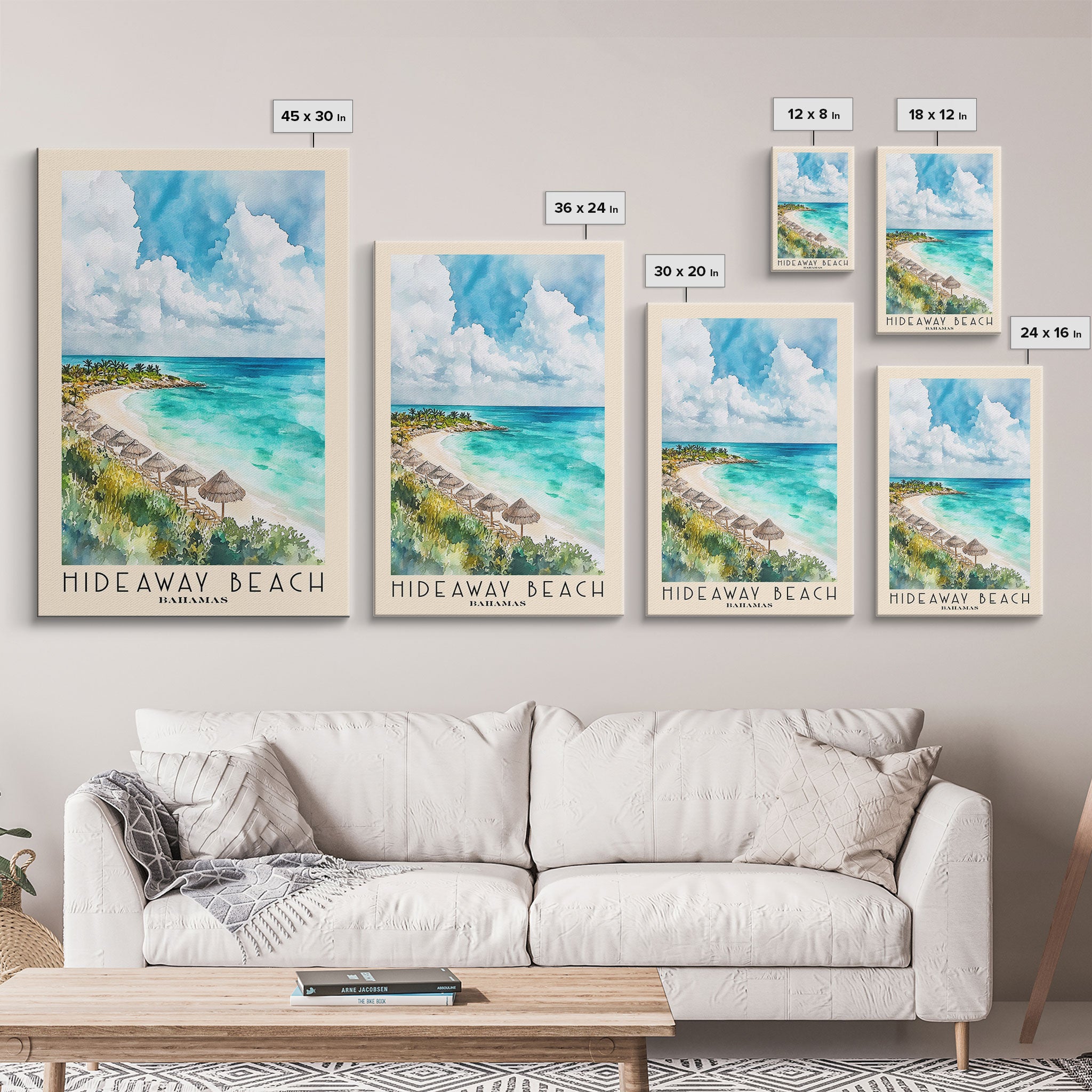 Hideaway Beach, Bahamas Watercolor Beach Print, Vacation Gift, Bahamas Wall Art, Framed Canvas Print, Framed Beach Painting