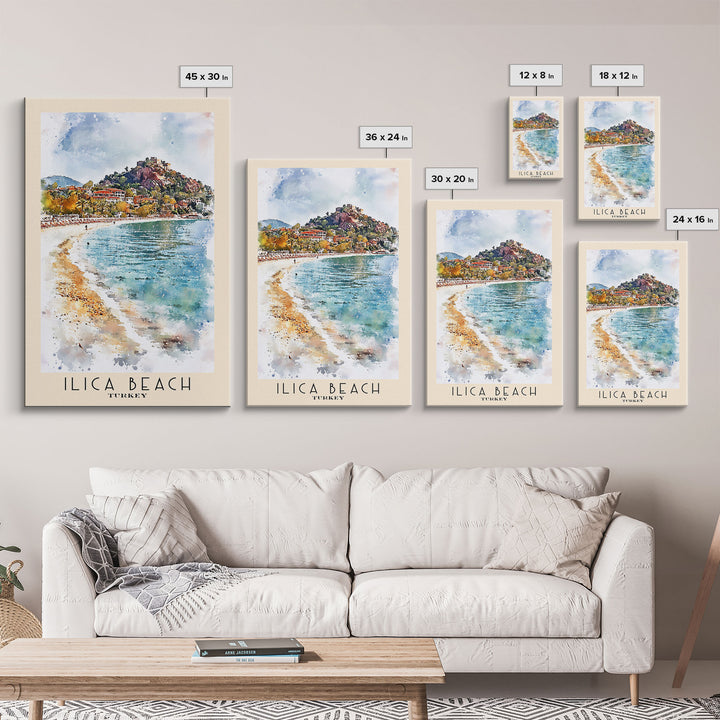 Ilıca Beach, Turkey Watercolor Beach Print, Vacation Gift, Turkey Wall Art, Beach Painting, Beach Decor, Beach Painting