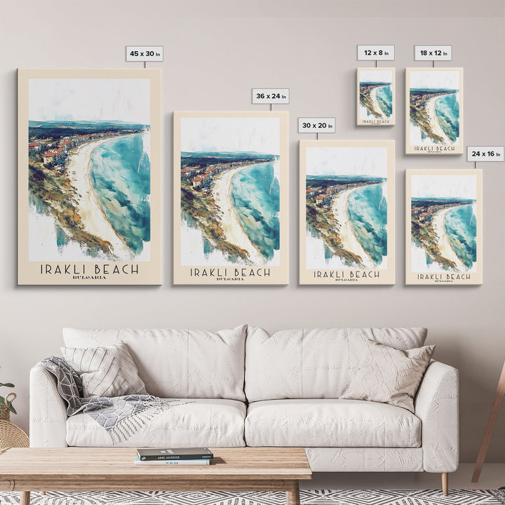 Irakli Beach, Bulgaria Watercolor Beach Print, Vacation Gift, Bulgaria Wall Art, Framed Canvas Print, Framed Beach Painting