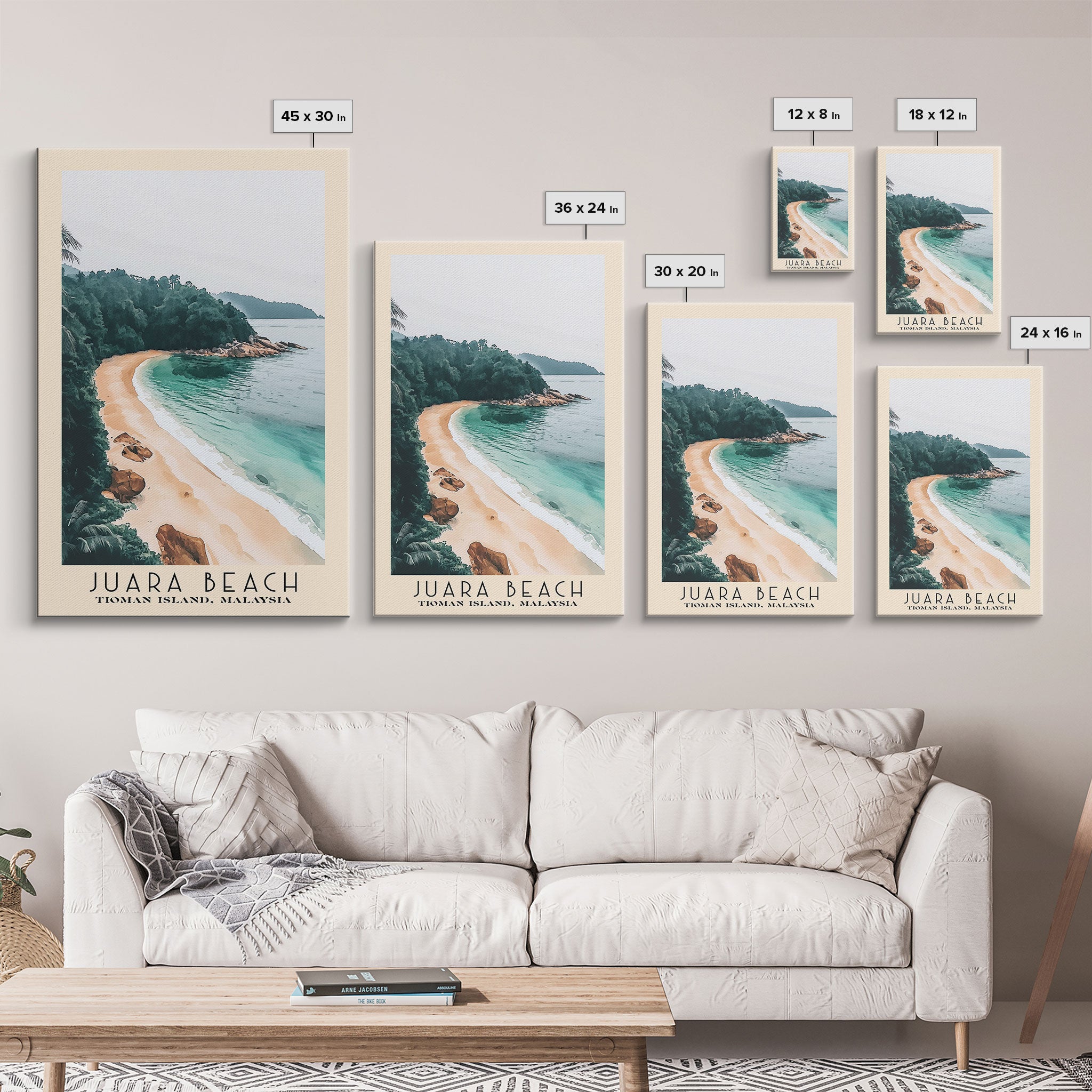 Juara Beach, Tioman Island, Malaysia Watercolor Print, Vacation Gift, Tioman Island, Malaysia Wall Art, Beach Painting, Beach Decor, Large Wall Art, Wood Frame Art