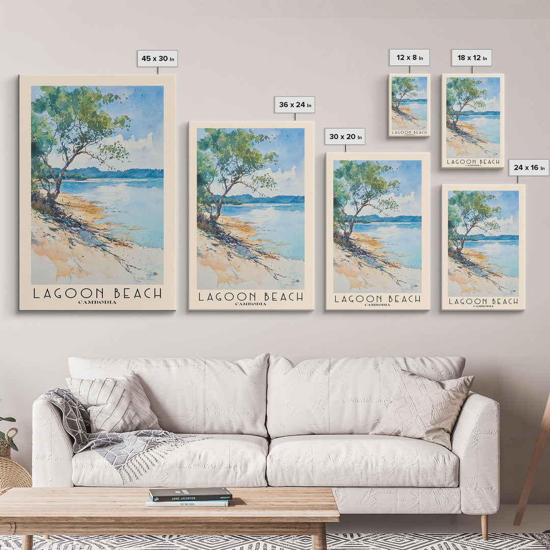 Lagoon Beach, Cambodia Watercolor Print, Vacation Gift, Cambodia Wall Art, Beach Painting, Beach Decor, Large Wall Art, Wood Frame Art