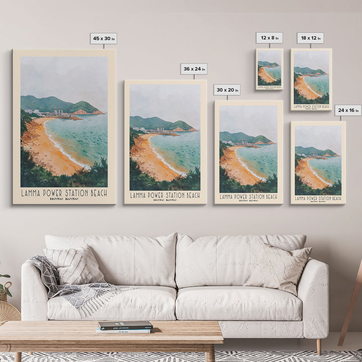 Lamma Power Station Beach, Hong Kong Watercolor Beach Print, Vacation Gift, Hong Kong Wall Art, Framed Canvas Print, Framed Beach Painting